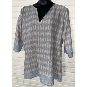 NWT Rock Flower Paper Sz XL Caroline Grey Kurta Tunic Top 100% Cotton 3/4 Sleeve